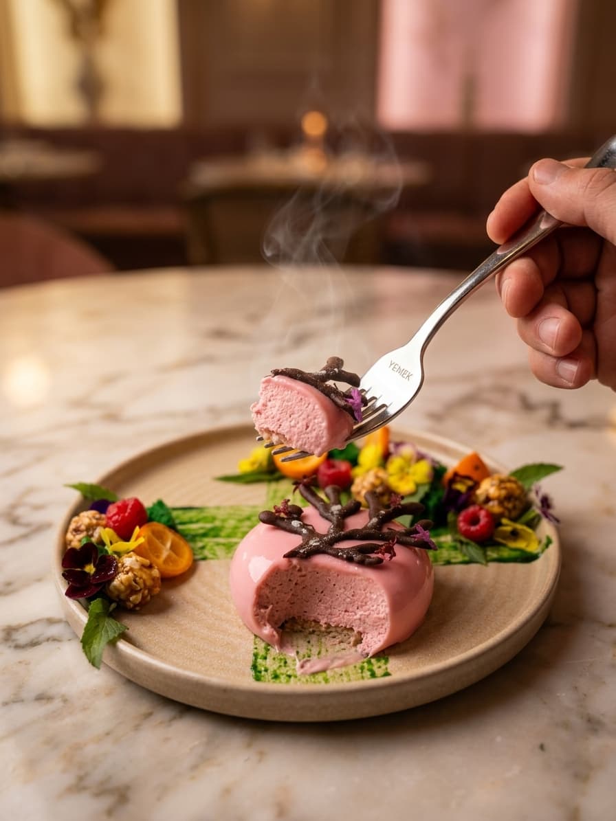 Frenk üzümü mousse tatlısından ilk lokma