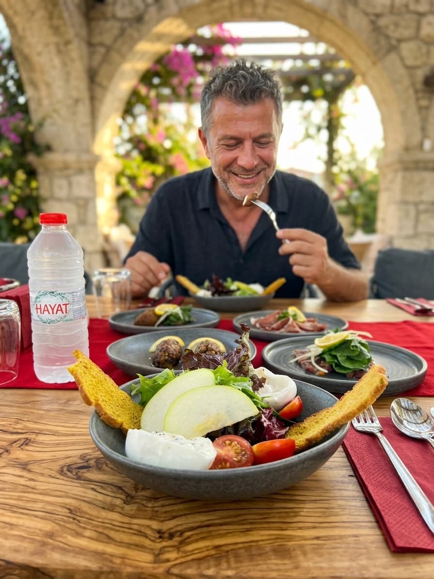 Burrata salatasının masa üstü sunumu