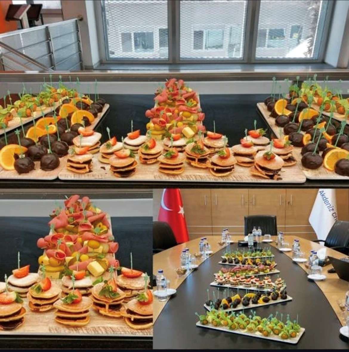 Kanepe ve meze çeşitleriyle donatılmış ikram masası
